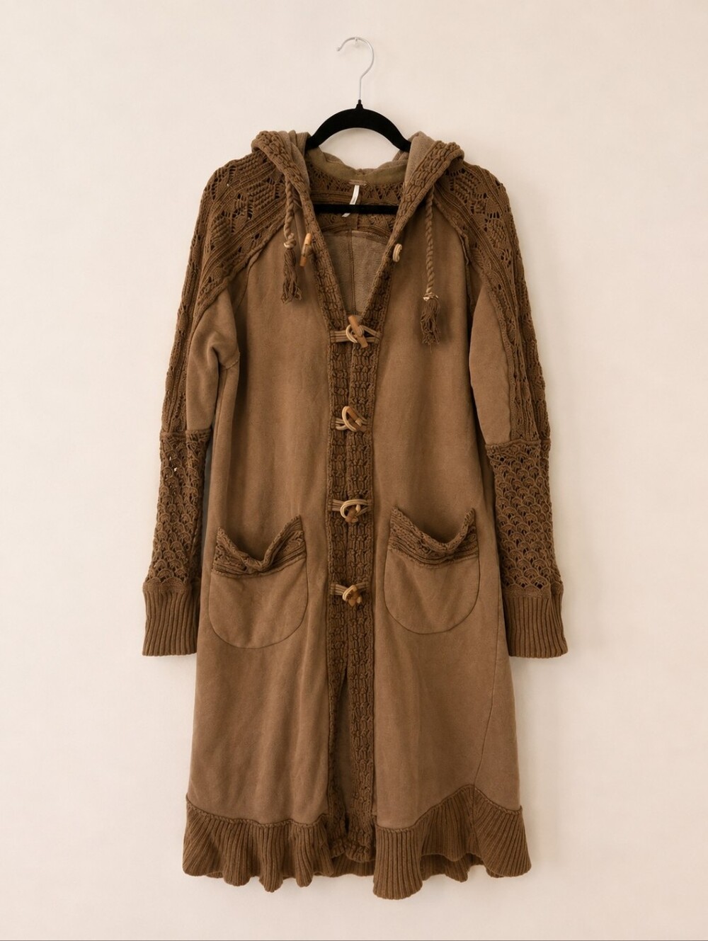 Free People Brown Boho Hooded Long Cardigan